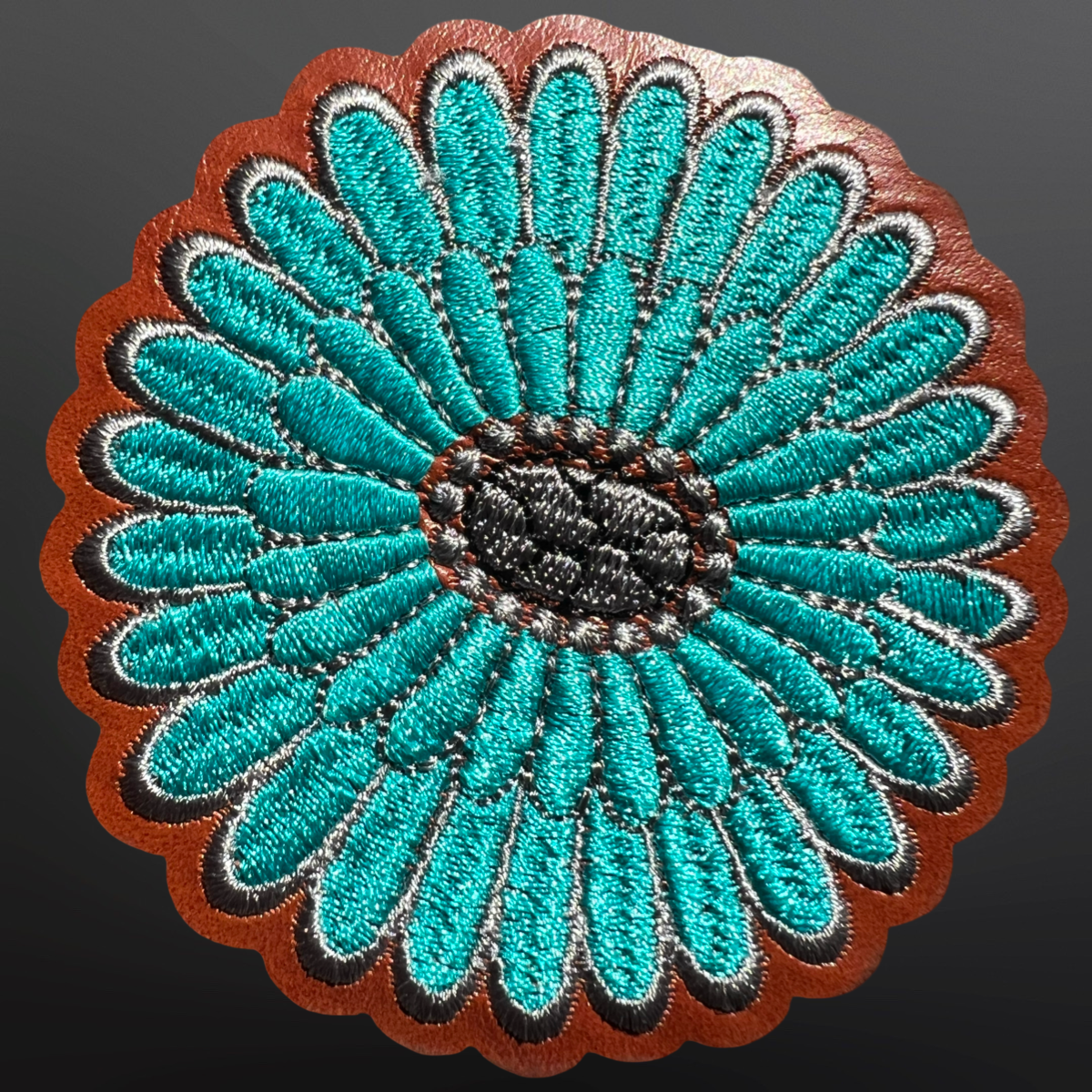 Western Trucker Hat Iron On Patch - Turquoise Flower