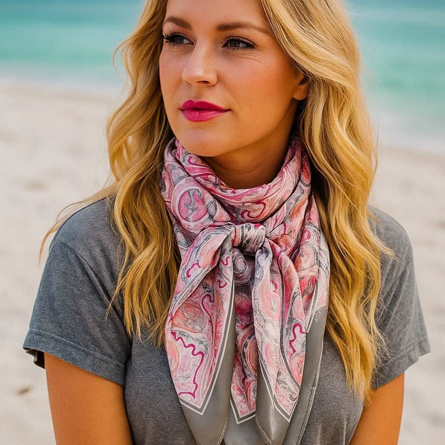 35X35"  Pink & Grey Paisley Wild Rag WR3416