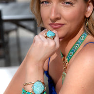 Blue Turquoise Rhombus Statement Cuff Bracelet