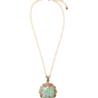 Blue Turquoise Square Golden Pendant Necklace