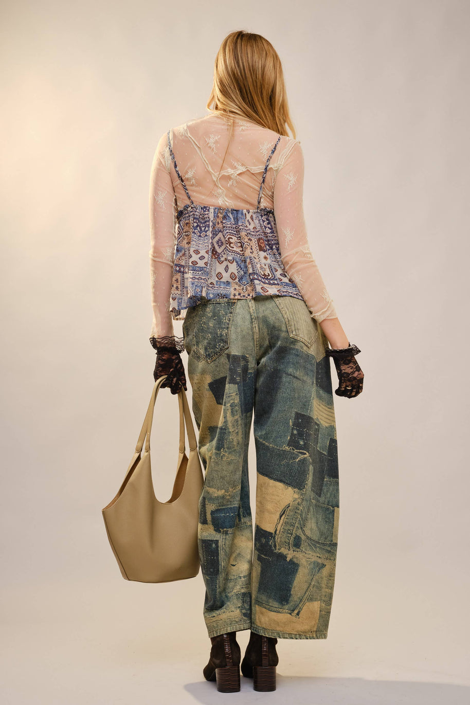Washed Patchwork Vintage Barrel Jeans