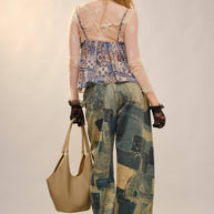 Washed Patchwork Vintage Barrel Jeans