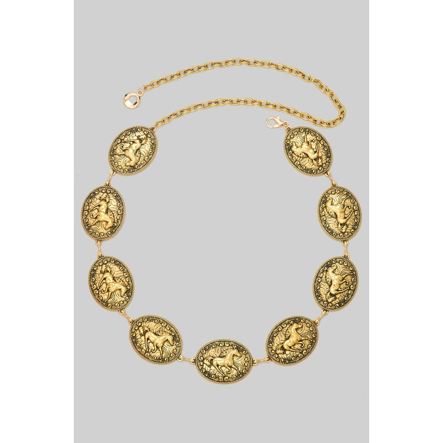 Horse Concho Belt, Gold or Silver