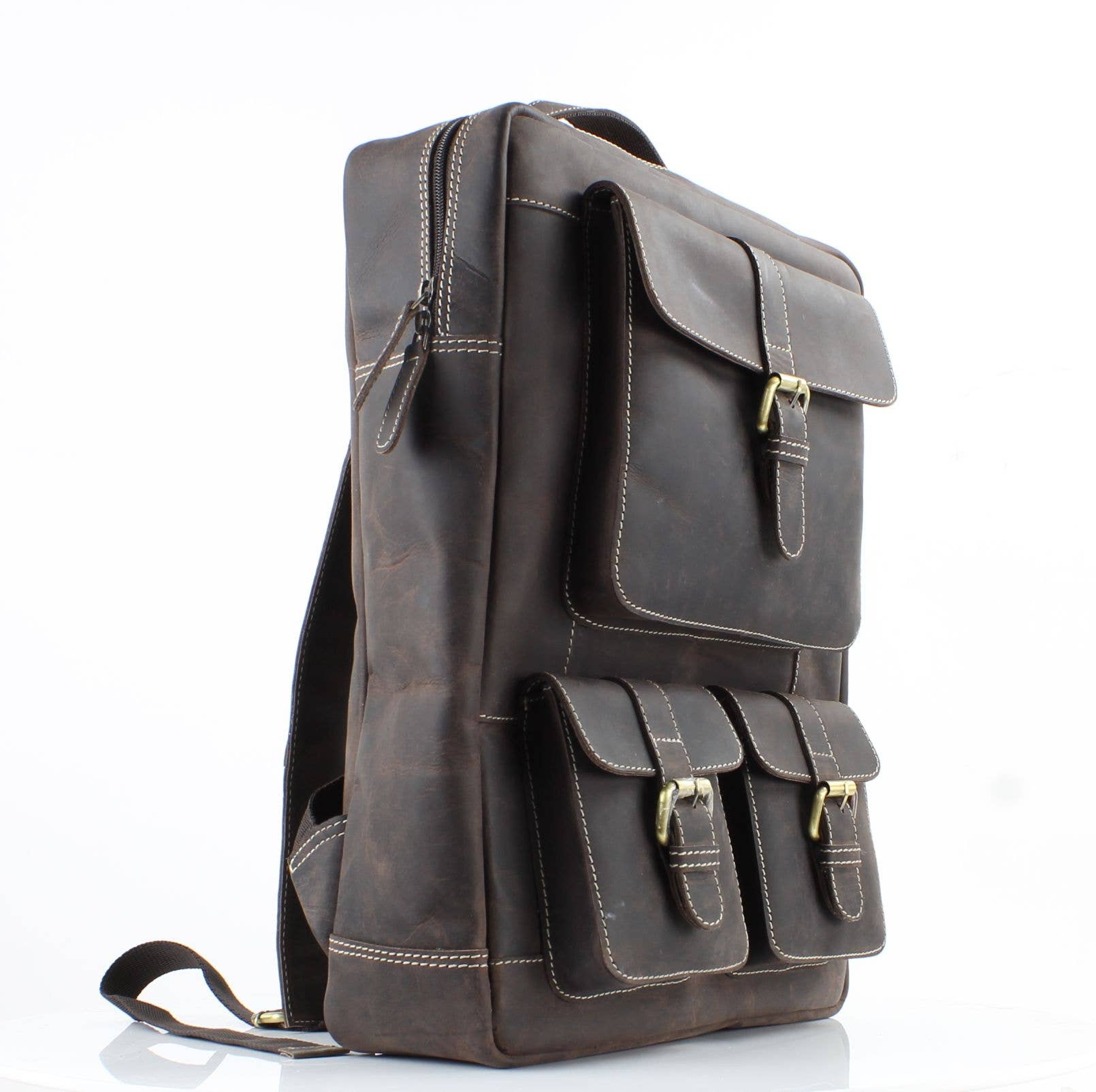 Hunter Leather Backpack with Front Pockets
