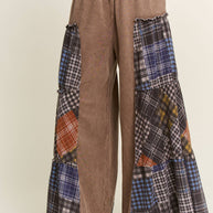 Mineral Washed Tiered Plaid Wide Flare pants HP6675