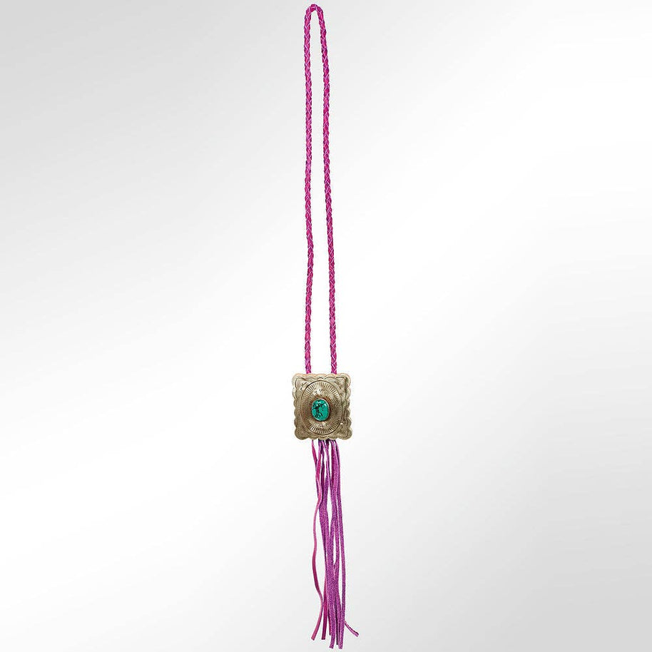 Braided Leather Bolo Silver Concho