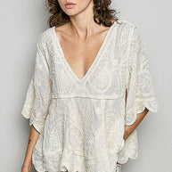 V-neck Solid Crochet Top