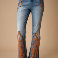 Western Suede Detail Bootcut Jeans