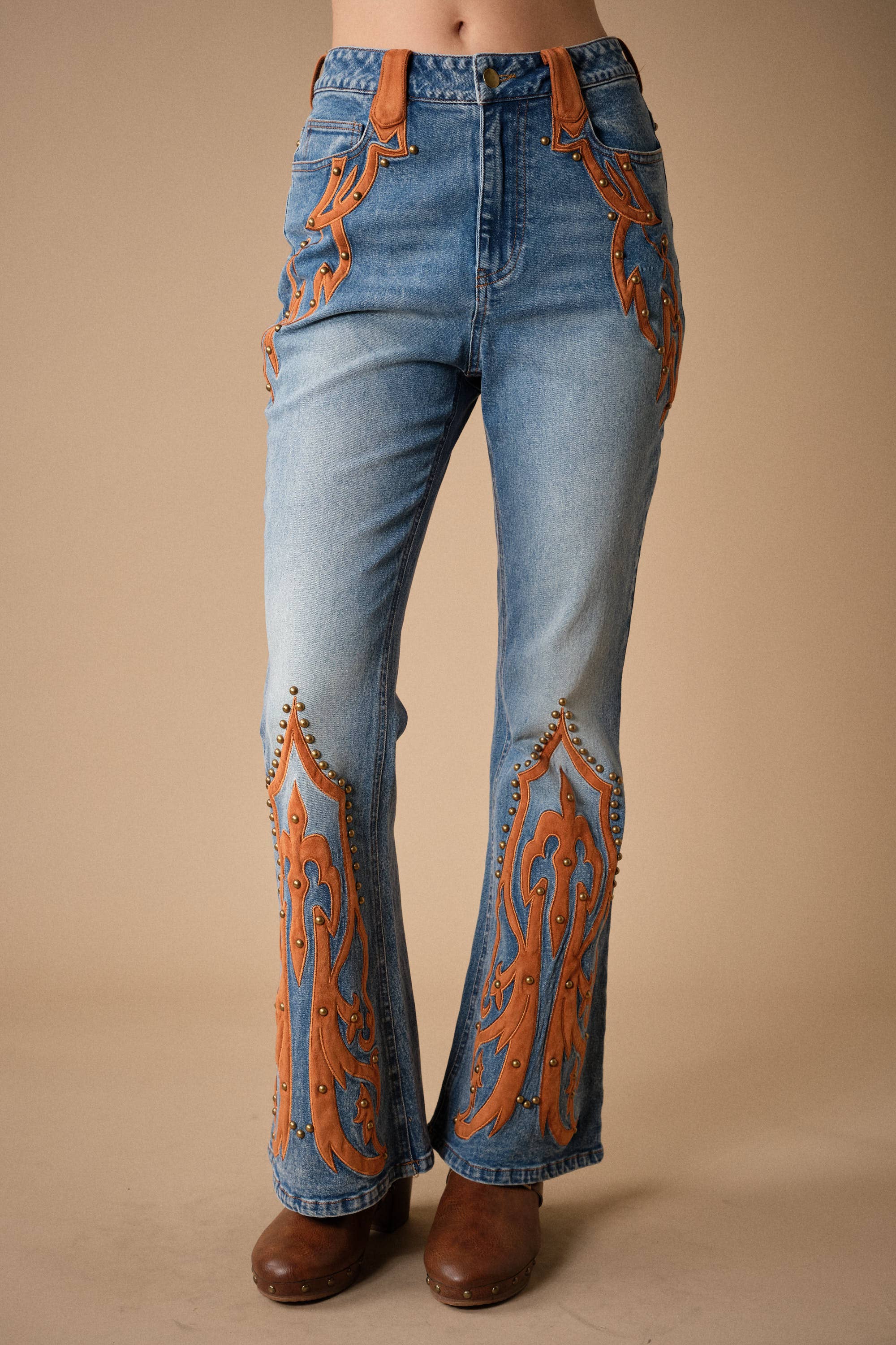 Western Suede Detail Bootcut Jeans