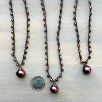 Antique Rose Freshwater Pearl Drop Crocheted Necklace