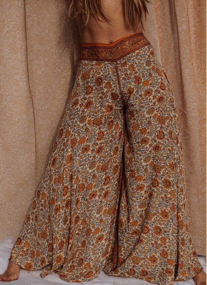 Hippie Boho Silk Bell Bottom, Palazzo Pants