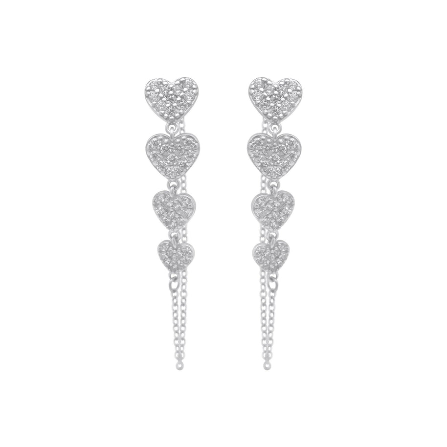 Sterling Silver 4 Heart Dangle Cuff Earrings
