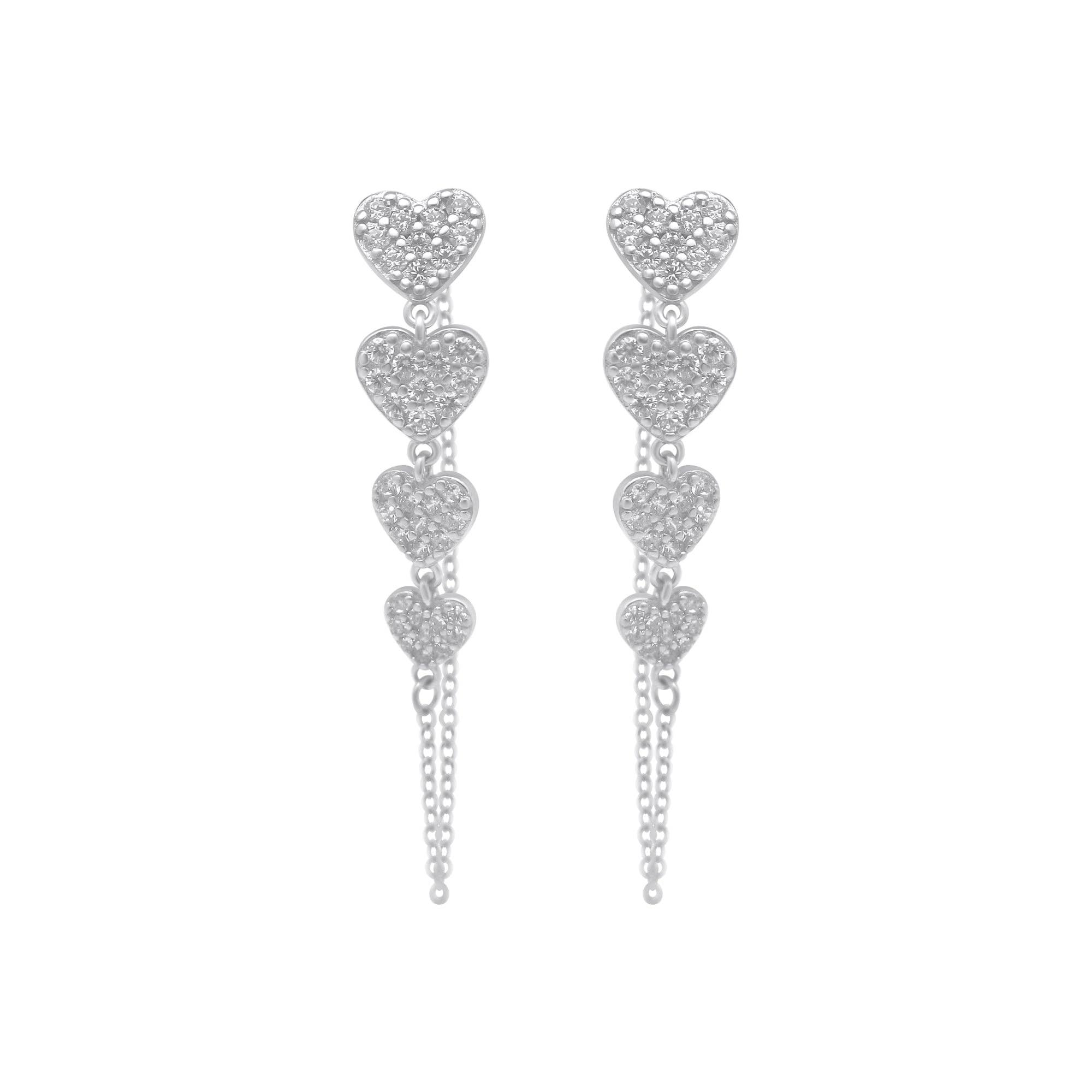 Sterling Silver 4 Heart Dangle Cuff Earrings