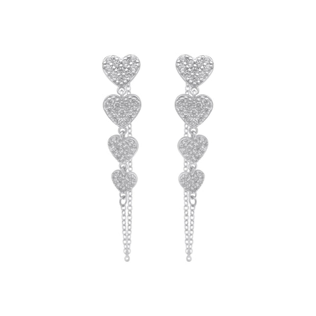 Sterling Silver 4 Heart Dangle Cuff Earrings