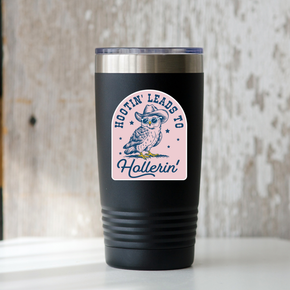 Hootin' Leads to Hollerin' Sticker - cowboy, owl, western