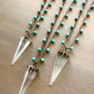 Turquoise And Quartz Arrow Crocheted Layering Necklace