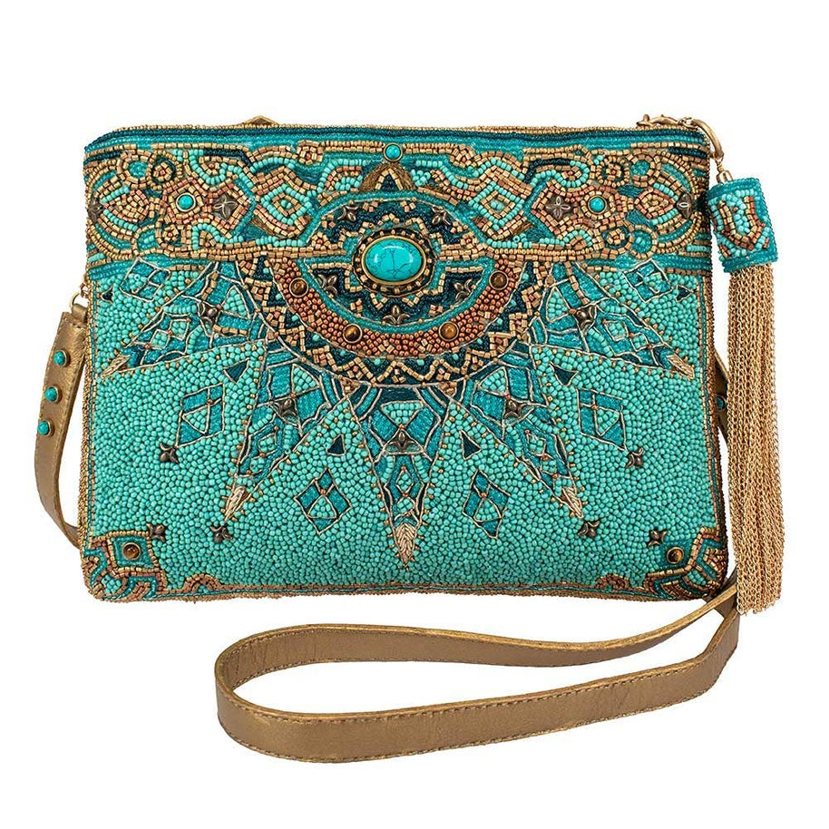 New Day Beaded Mosaic Themed Crossbody Leather Handbag