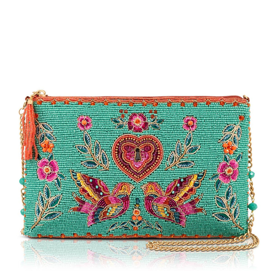 Lovebirds Turquoise Beaded Purse