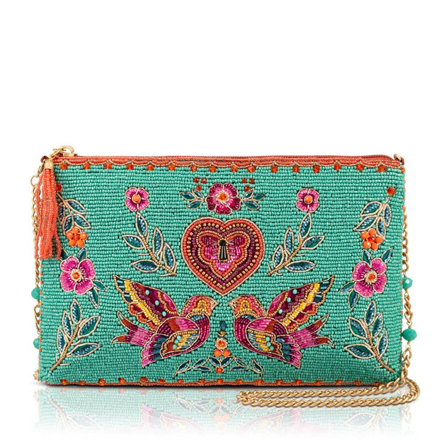 Lovebirds Turquoise Beaded Purse
