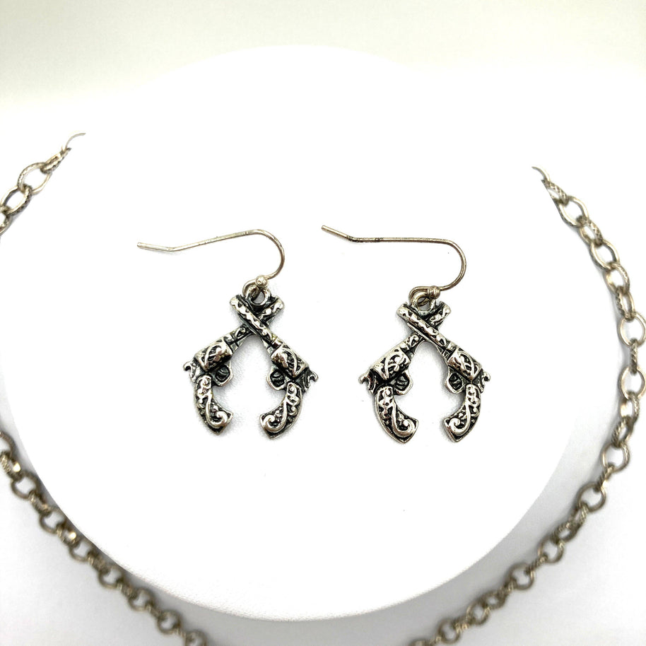 Rhinestone Pistol Necklace with Earrings