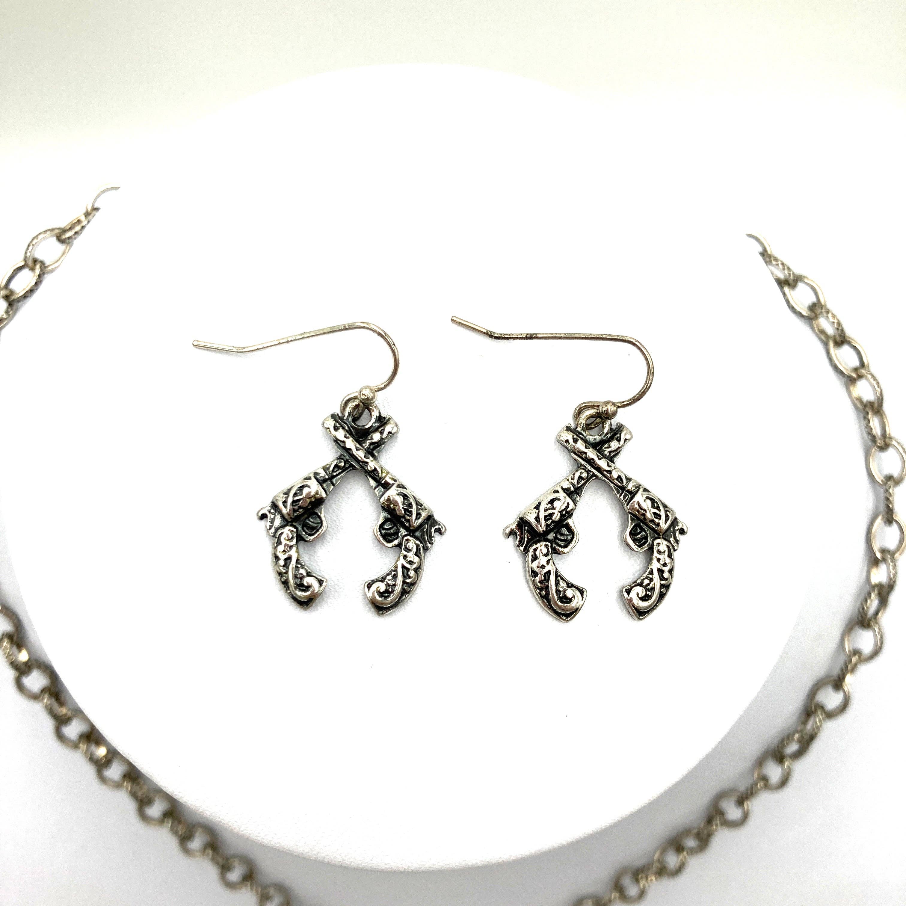 Rhinestone Pistol Necklace with Earrings