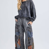 Mineral Washed Tiered Plaid Wide Flare pants HP6675