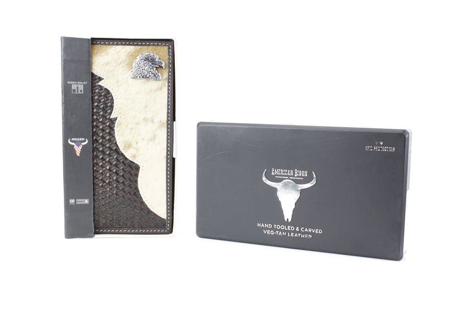 Bison Hide Western Rodeo Wallet with Basket Weave & Concho