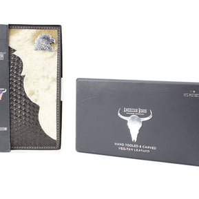 Bison Hide Western Rodeo Wallet with Basket Weave & Concho
