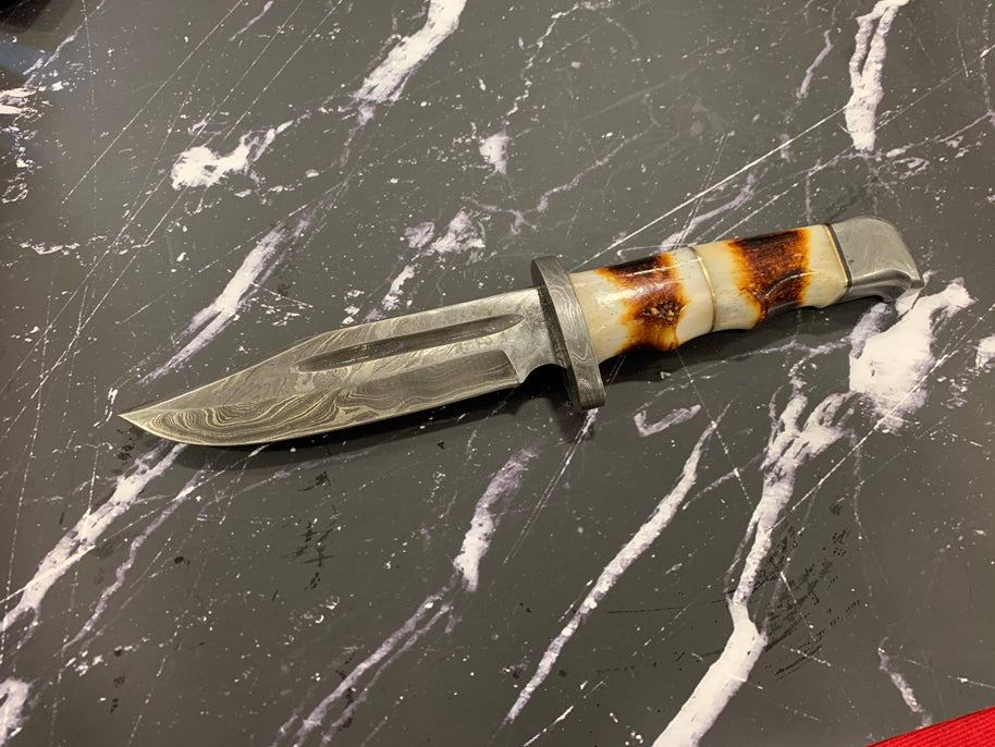 Damascus Hunting Knife Full Tang with Damascus Hilt