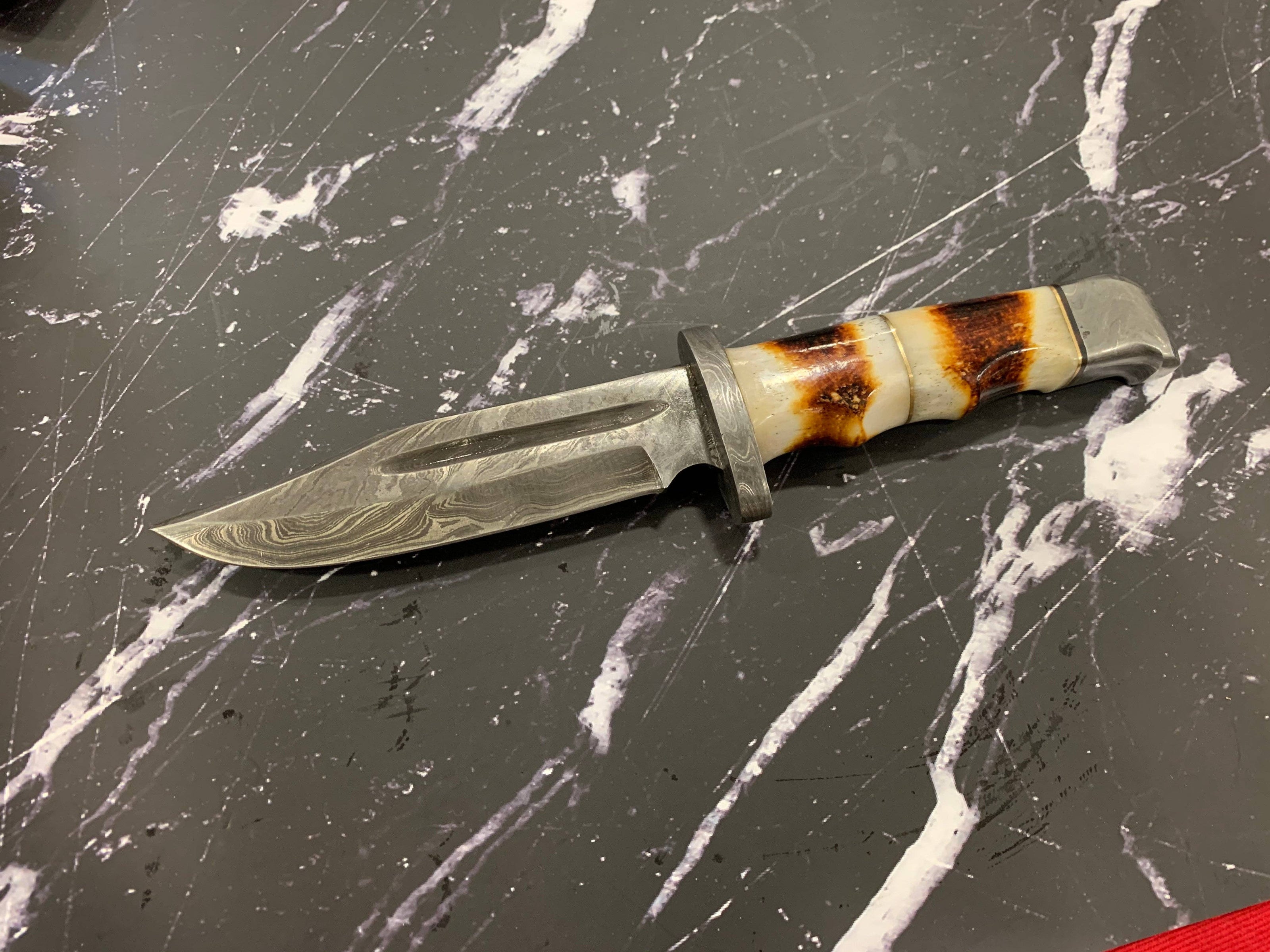 Damascus Hunting Knife Full Tang with Damascus Hilt