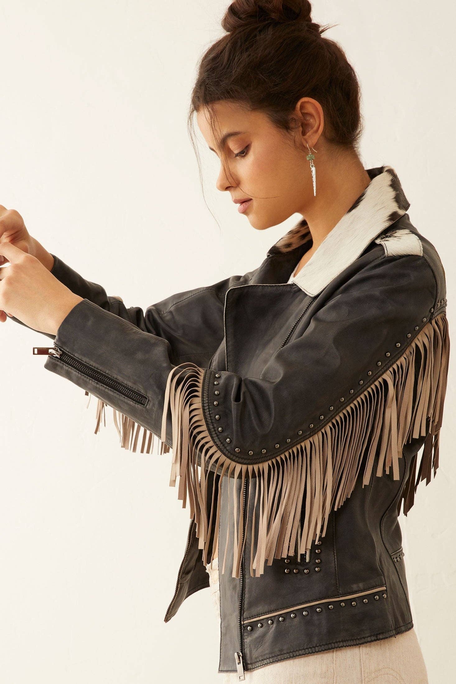 Phoenix Fringe & Cowhide Leather Jacket