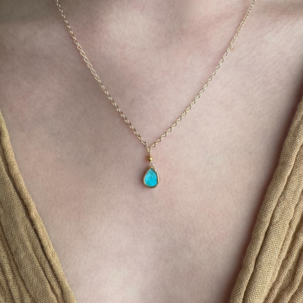 Kingman Turquoise drop gold encased necklace