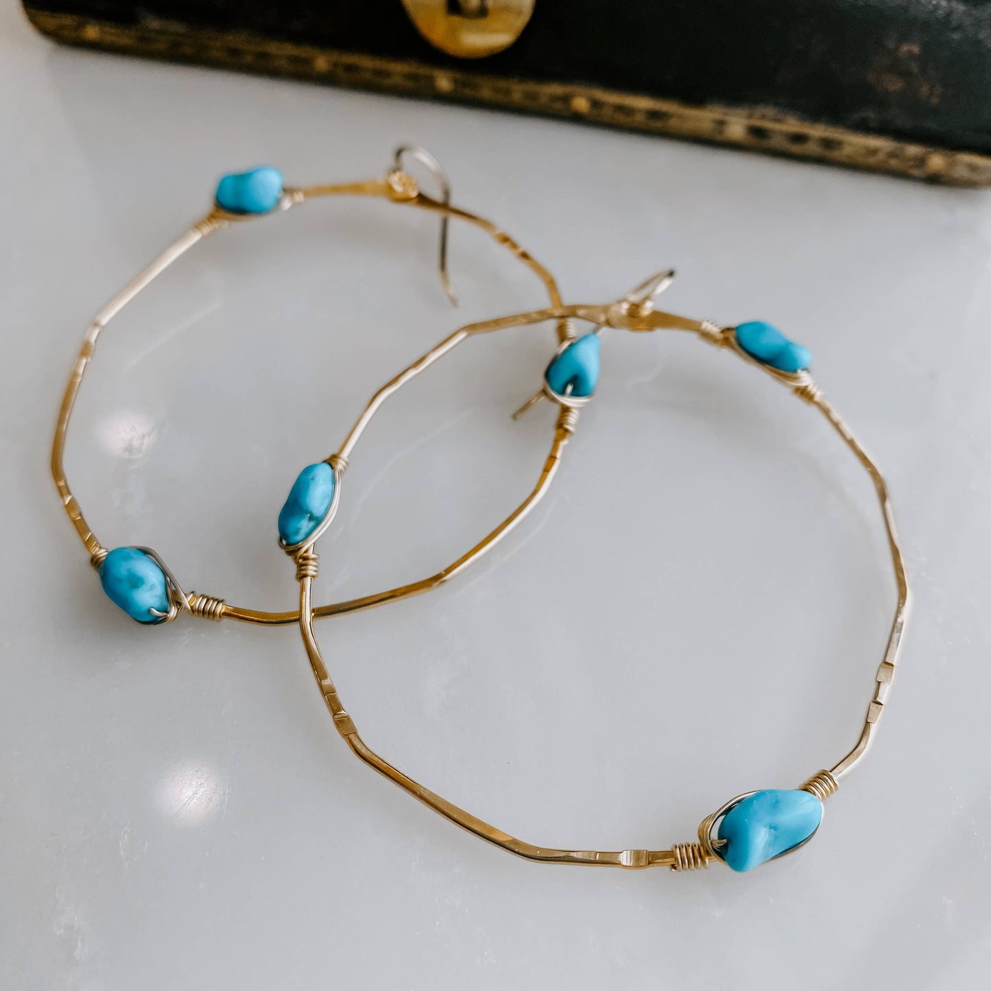 Stargazer Organic Shaped Kingman Turquoise Hoop Earrings