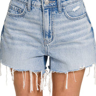 Distressed Hem Denim Shorts