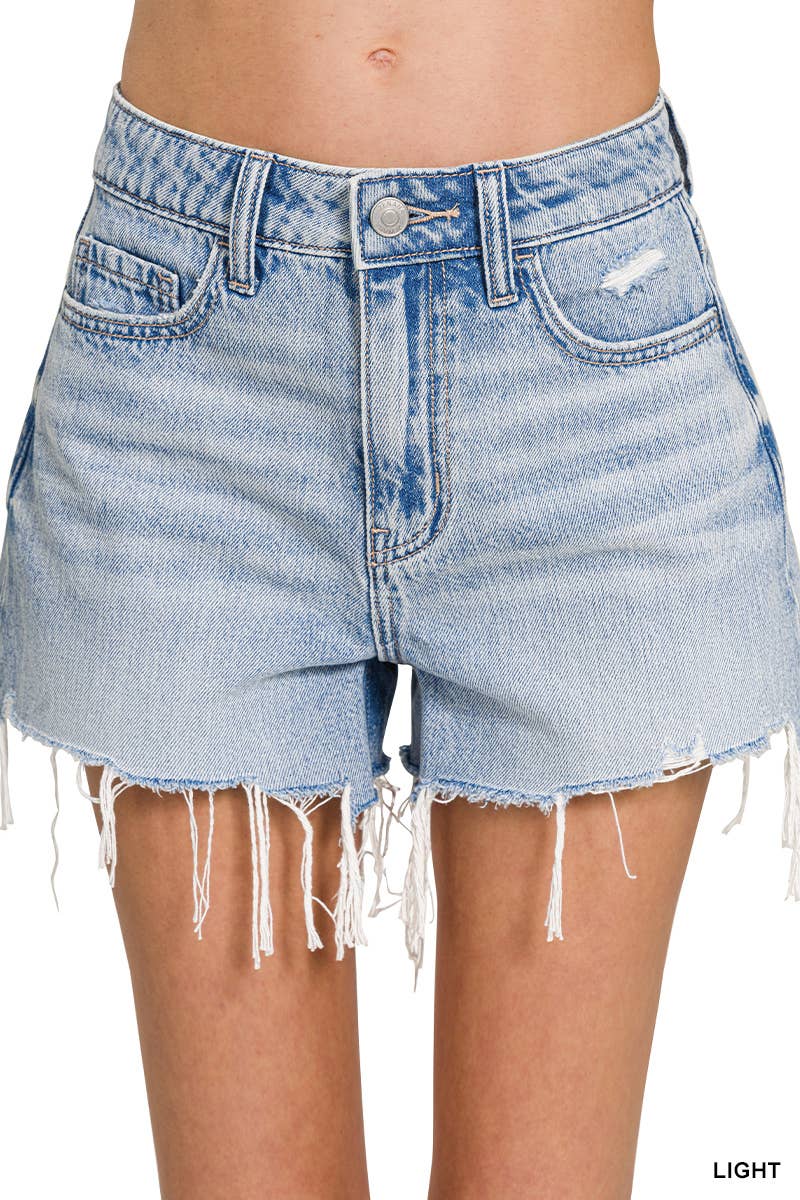 Distressed Hem Denim Shorts
