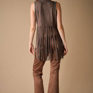 Western Horse Embroidery Fringe Vest