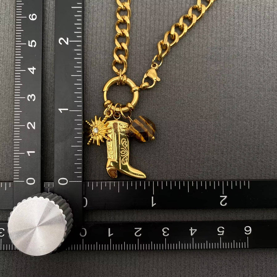 Western Boot Charm 18K Gold Plated SS Necklace