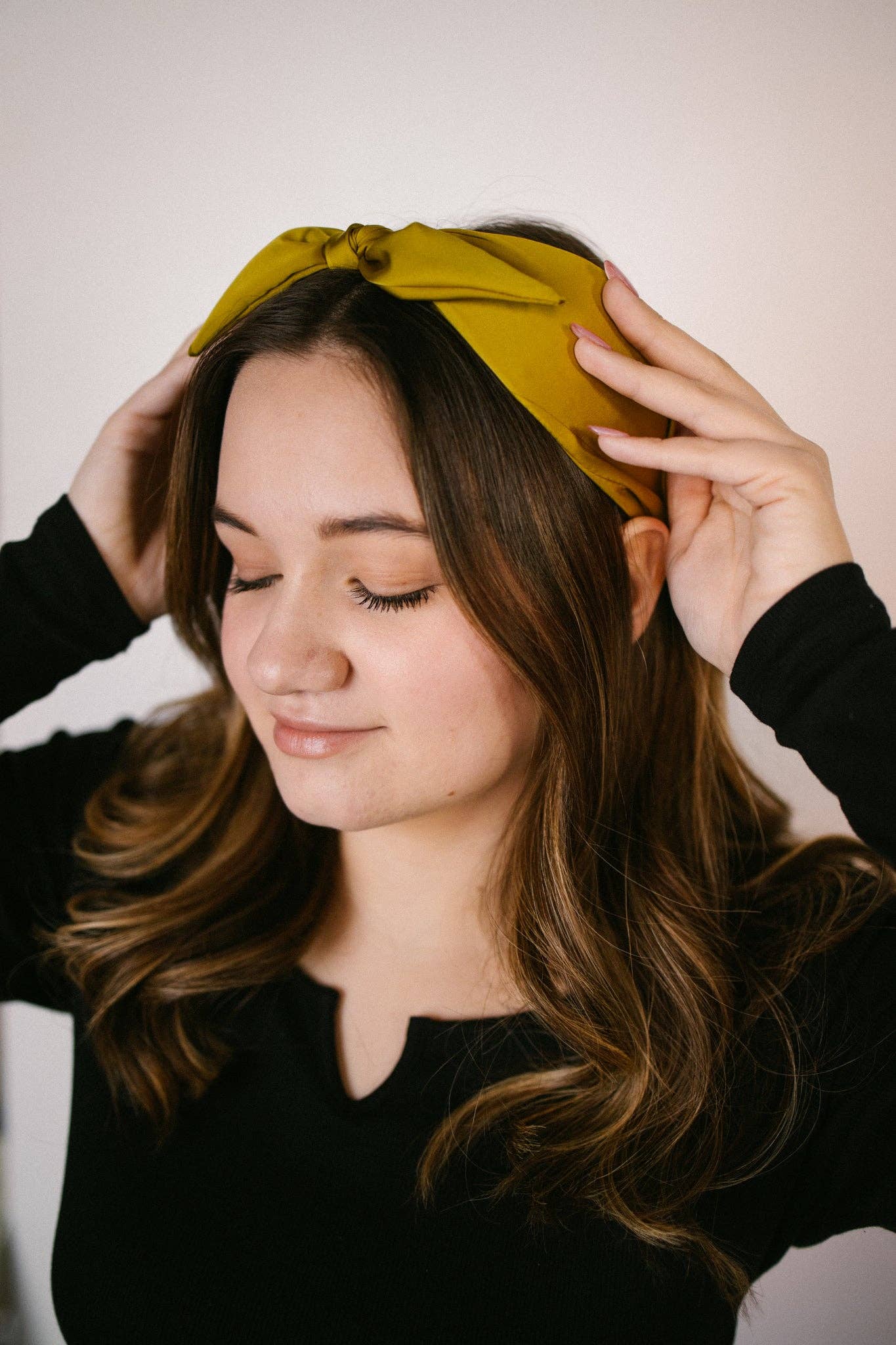 Mustard Boho Satin Scarf Bow Knot Headband