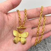 Butterfly 18K GP Steel Buckle Necklace