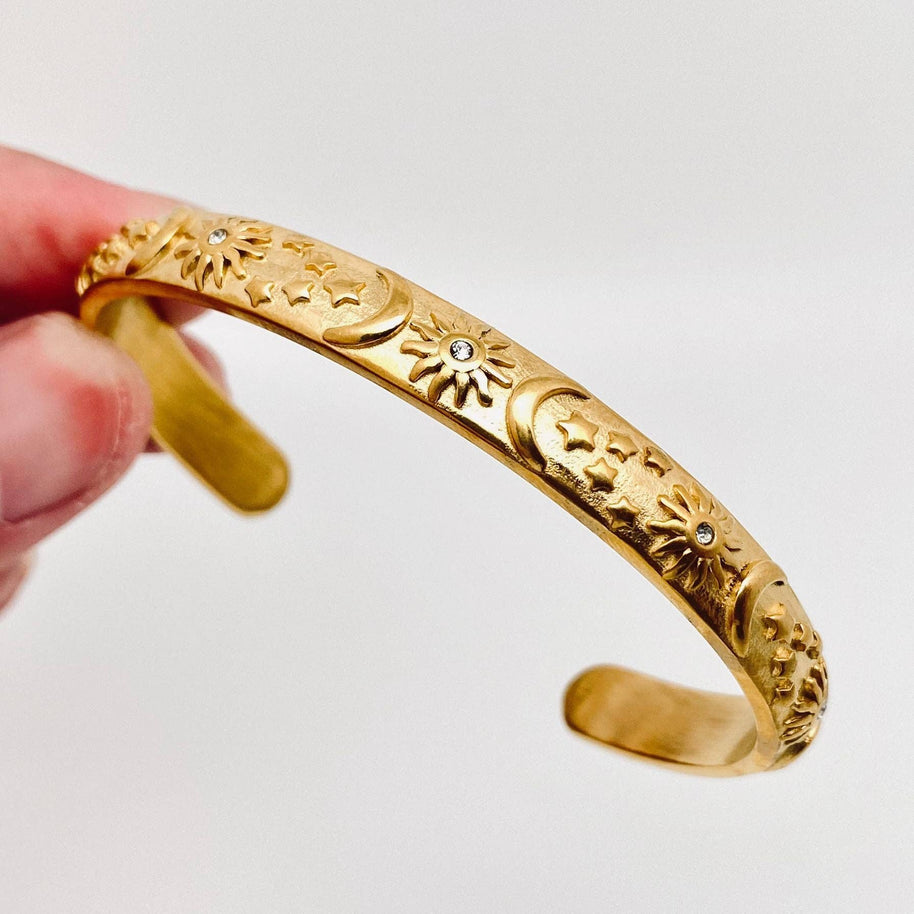 18K GP S Steel Star Moon Sun Cuff
