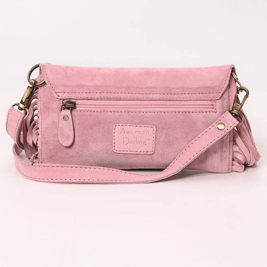 Suede Fringe & Tooled Leather Crossbody, Pink
