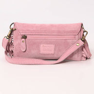 Suede Fringe & Tooled Leather Crossbody, Pink