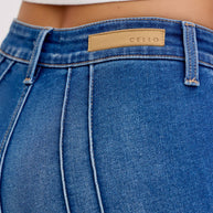 Mid-Rise Flare Jeans Pintuck Seam