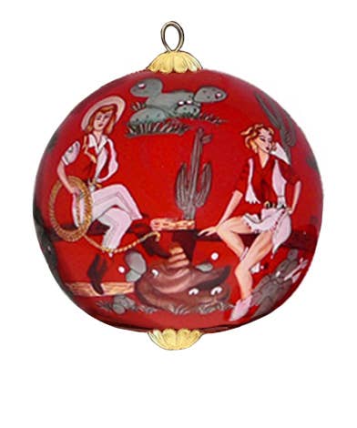 Hand-painted Retro Cowgirls 3" Ornament