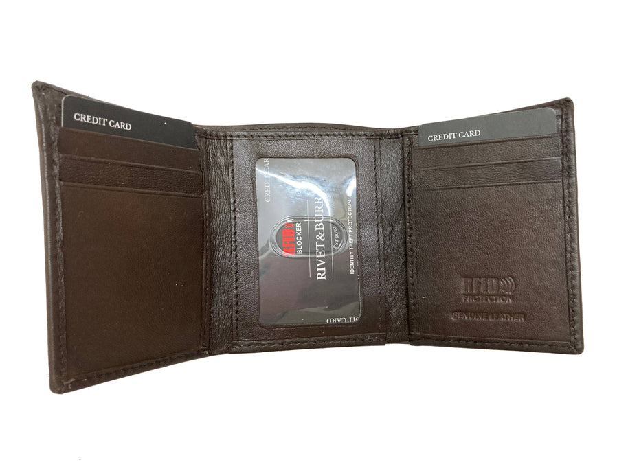 Double Stitch Leather Trifold Wallet