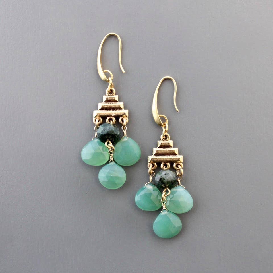 Geometric green chalcedony earrings