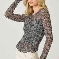 Lettuce Hem Mesh Print Top