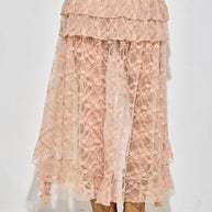 Lace Ruffle High-Low Skirt, Taupe