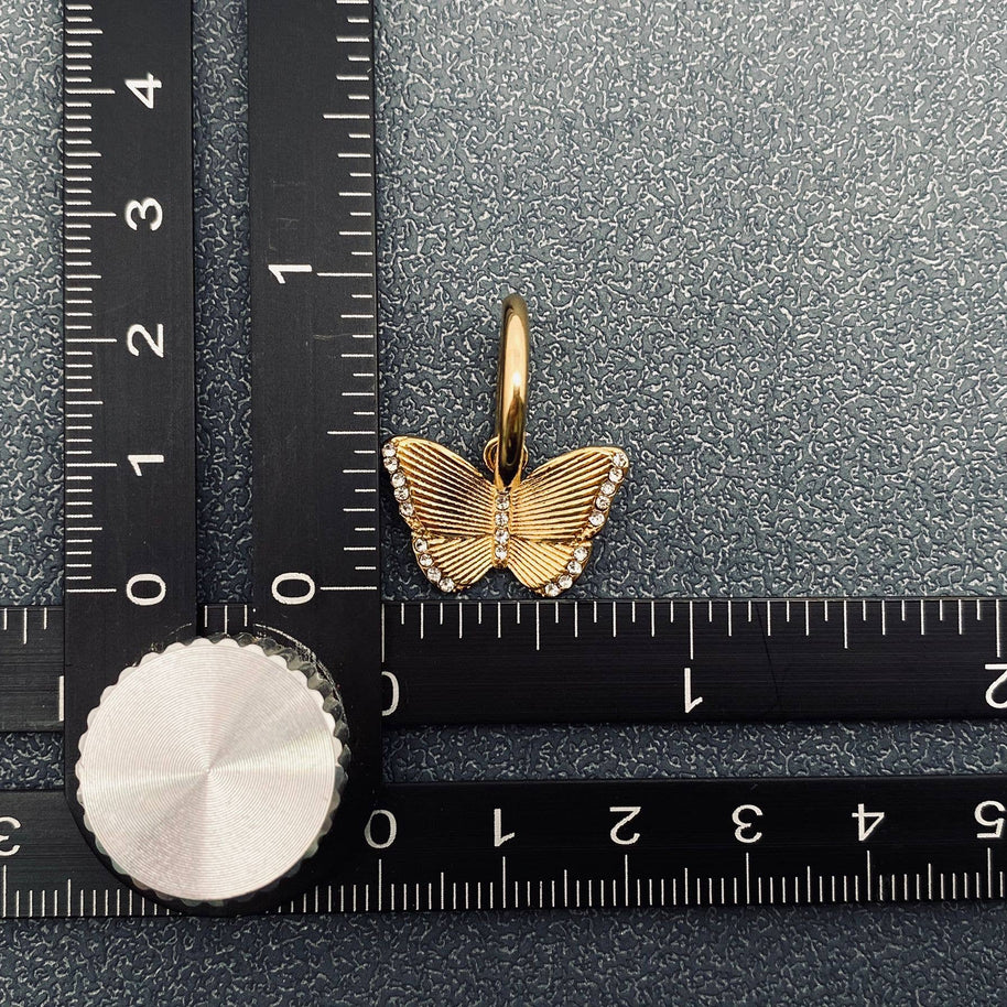 Inlaid CZ Butterfly Charm 18K GP Huggie Earrings