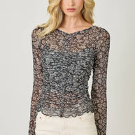 Lettuce Hem Mesh Print Top